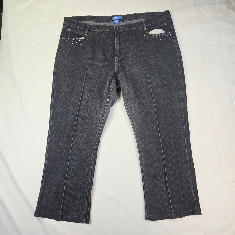 DKN Rhinestone Embellished Straight Leg Jeans Womens 24W Dark Wash Cropped